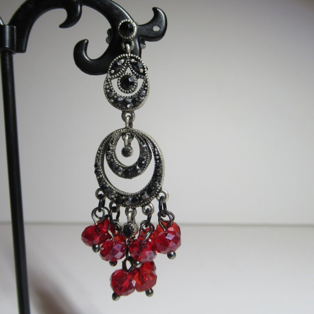 Chainmail Necklace & Earrings Set Silver with Red Beads Choker Collar Dangle - Picture 7 of 16